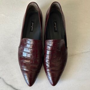 Paul Green Croc-Embossed Pointed Toe Loafers in Deep Burgundy